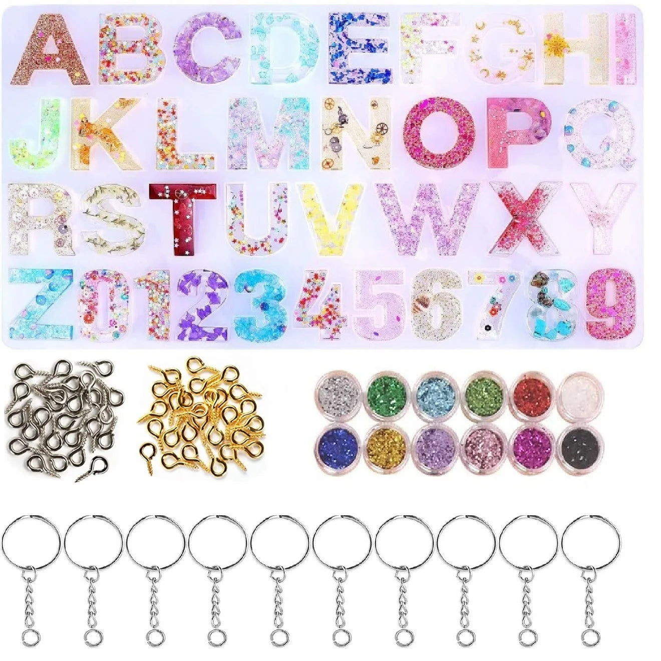 Alphabet Silicone Resin Mold for Keychain DIY Keychain Letter Mold with Epoxy Molds Resin Drill Kits Jewelry Findings Components