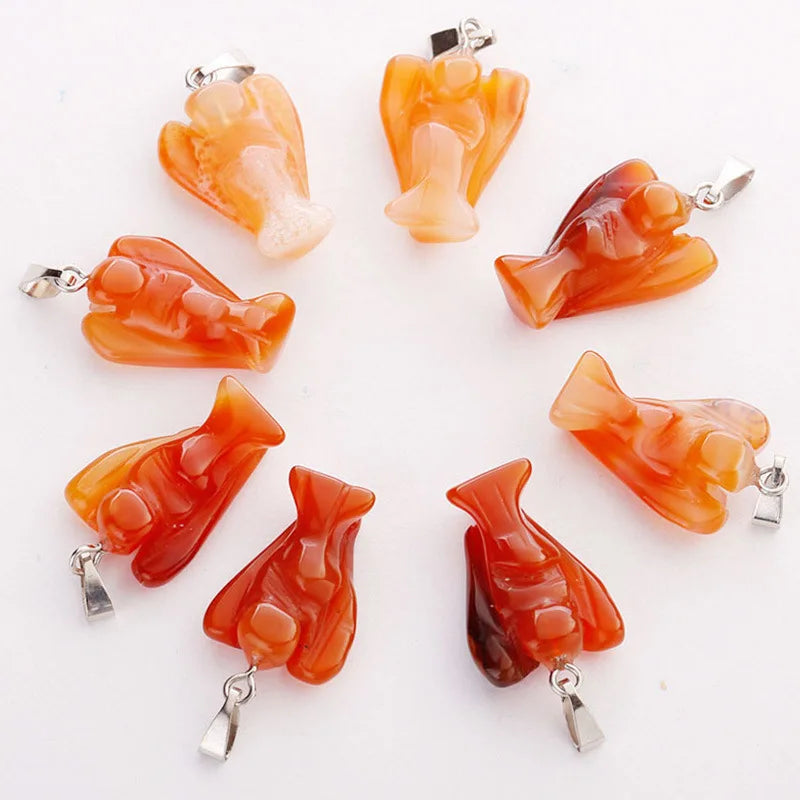 Diy New Natural Healing Crystal Stones Carnelian Angel Pendant for Decoration Gift Semi-precious Stone Crafts