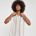 Empire Men's Beis Casual Summer Breathable Cotton Structured Striped Shirt with Regular Fit Short Sleeve Button Collar Size S