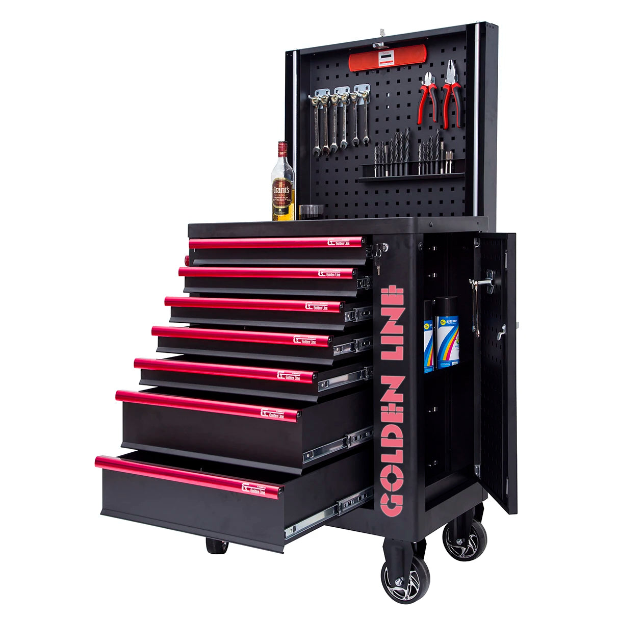 7-Drawer Rolling Tool Chest with Pegboard Steel Iron Metal Cabinet for Workshop Garage Powder Coating Finish OEM Customizable