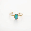 Hot Selling Creative Adjustable Stainless Steel Ring Oval Turquoise Natural Stone Open Ring