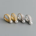 Geometric Simple Pearl Zircon Hoop Earrings 18k Gold 925 Sterling Silver Pearl Hoop Earring