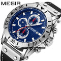 MEGIR 2081 Mens Watch Casual Business Chronograph Wristwatch Date Gift Leather Clock Watches Men Wrist Relogio Masculino