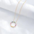 Wholesale Fashion Personality S925 Sterling Silver Colored Ladder Square Rainbow Zircon Ring Pendant Necklace Fine Jewelry