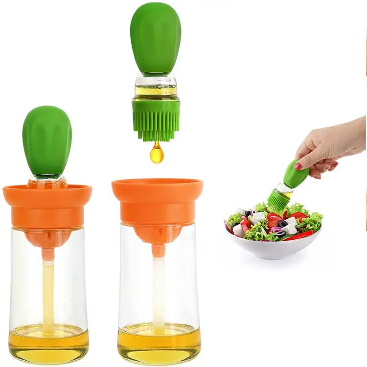 Aesthetic Glass Bottle with Precise Measuring for 2 in 1 Olive Oil Vinegar Silicone Barbecue Brush