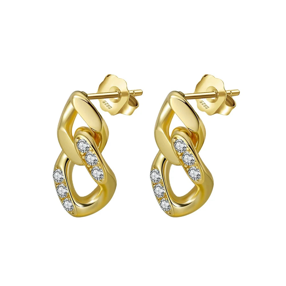 RINNTIN SE358 Original Designer Jewelry 925 Sterling Silver Earrings Quality 14K Gold Plated Cuban Link Stud Earrings for Women
