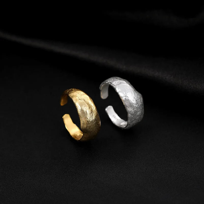Minimalist Jewelry 925 Sterling Silver Plain Irregular Big Heavy Thick Gold Plated Open Rings for Women
