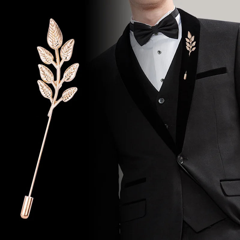 Simple Men Leaf Lapel Pin Brooch Vintage Metal Branch Shape Brooches Shirt Suit Accessories Lapel Pin (KBL161)