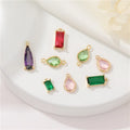 Jiexing Jewelry Accessories Mirco Inlaid Colorful Glass Zircon Pendant Rectangle Drop Charms for Necklace Earring Making