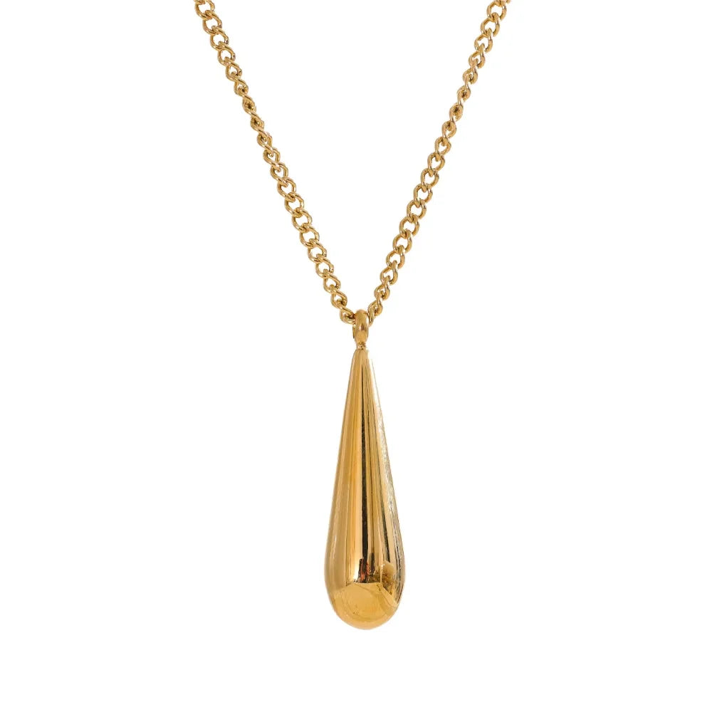 Wholesale 18K Gold Plated Stainless Steel Tear Drop Pendant Chain Necklace Trendy New Design Water Drop Fine Pendants Charms