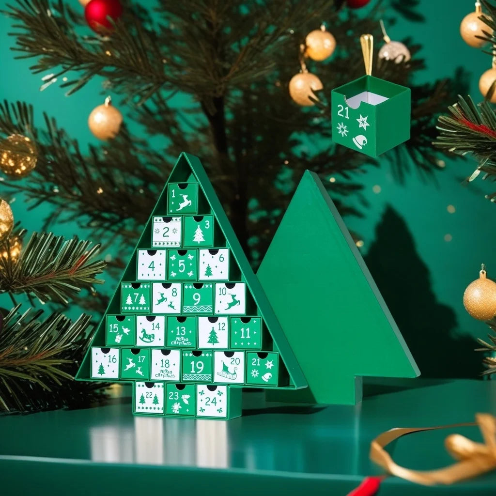 24pcs Christmas Tree Blind Box DIY Mystery Gift Boxes with Embossing Sponge Lining Recycled Materials for Kids
