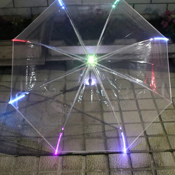 Clear Umbrella Transparent Led Light Umbrella 7 Color Led Light up Led Umbrella