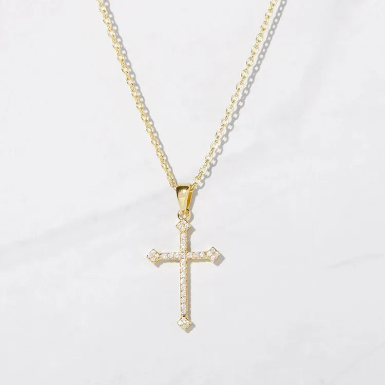 Dainty Religious Jewelry 925 Sterling Silver 18k Gold Plated Cz Cross Pendant Necklace for Women