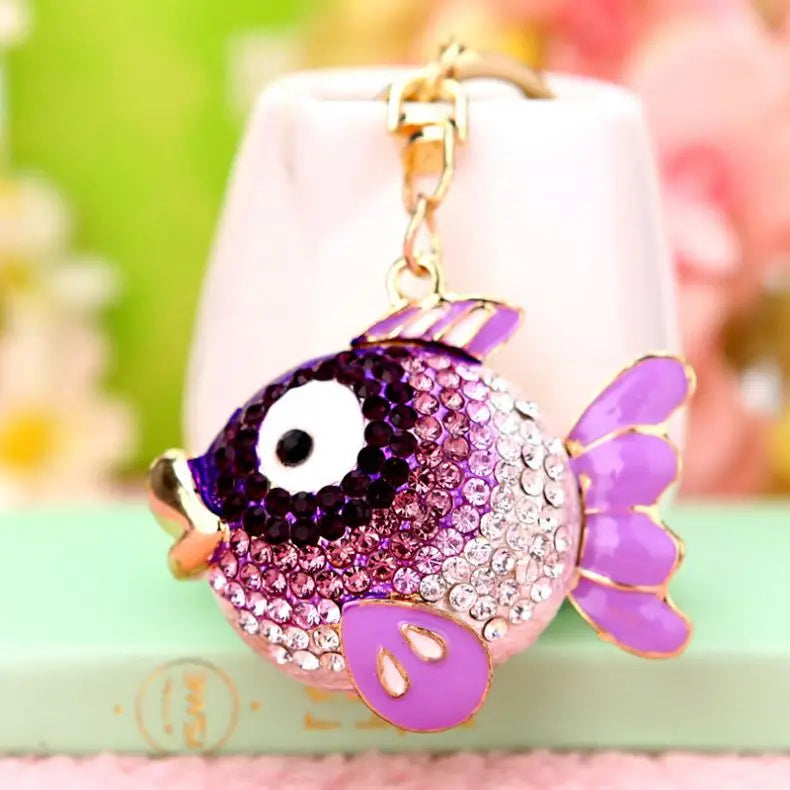 Fashion Crystal Diamond Sea Animal Dolphin Key Chains Fish Keyring Gift Bag Car Pendant Accessory Bling Rhinestone Fish Keychain