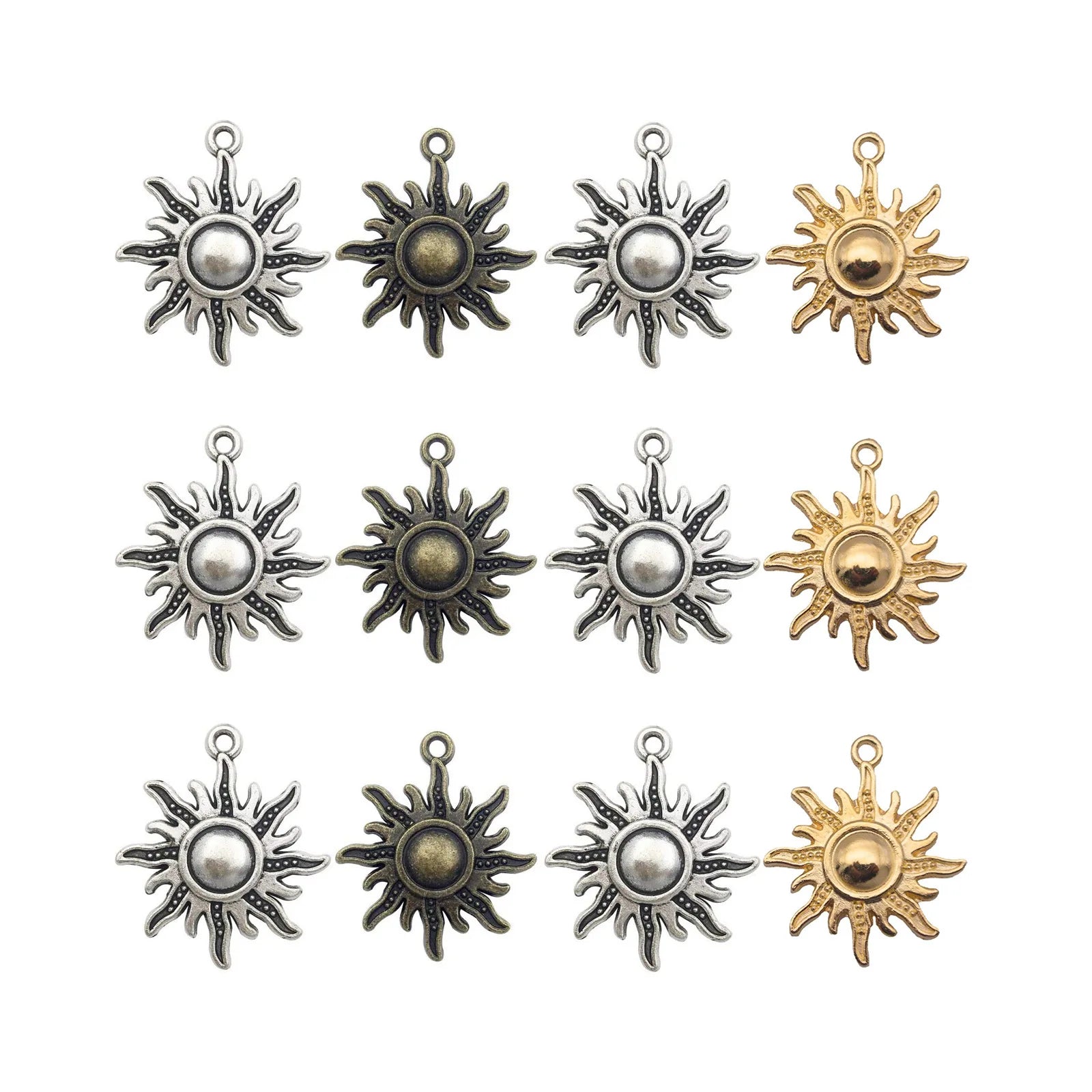 Antique Silver Brass Gold Plated Sun Pendant Charm Classic Style Alloy Key Chain Accessories for Children's Clothing Hats