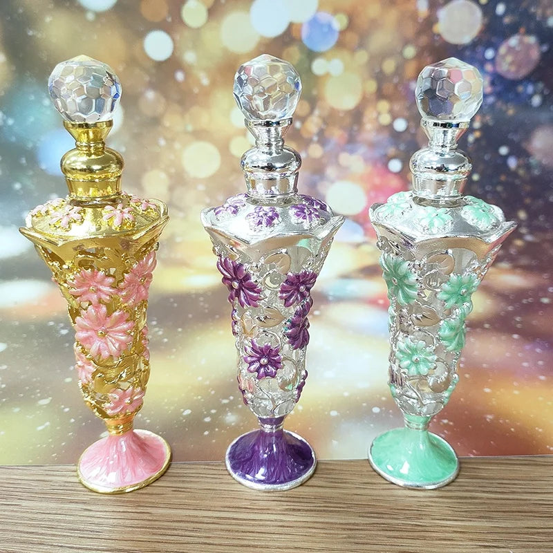 15ml Metal Arabic Patented Flower Empty Glass Perfume Bottle Essential Frost Oil Refillable Attar Bottle#58565