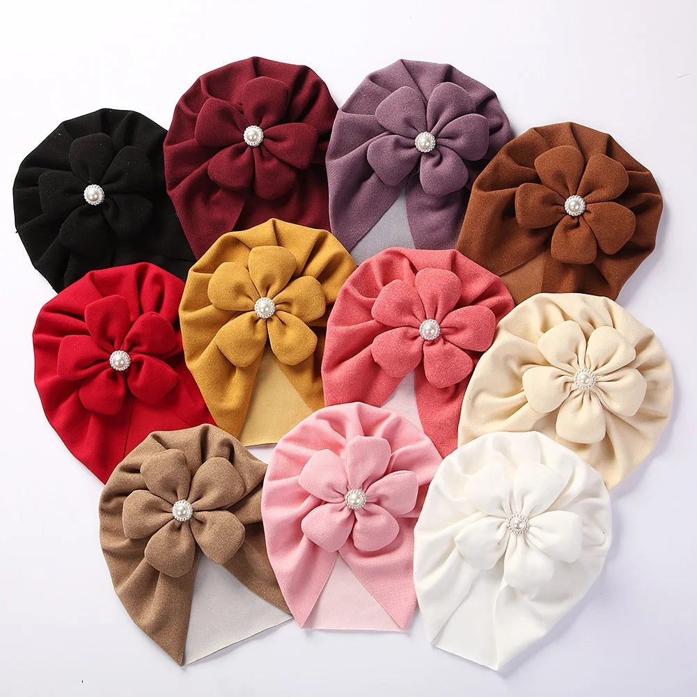 WD-A472  Kids Indian Hat Baby Pearl Flower Bonnet Hats for Newborn Infant Baby Turban Hats
