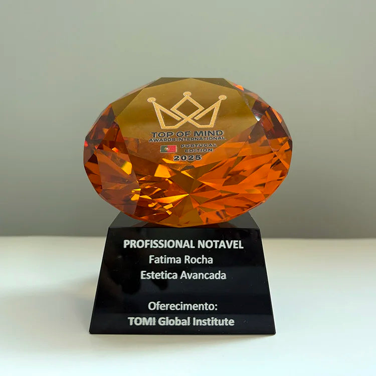 Amber Glass Crystal Gem Diamond Paperweight with Black Stand MH-9517