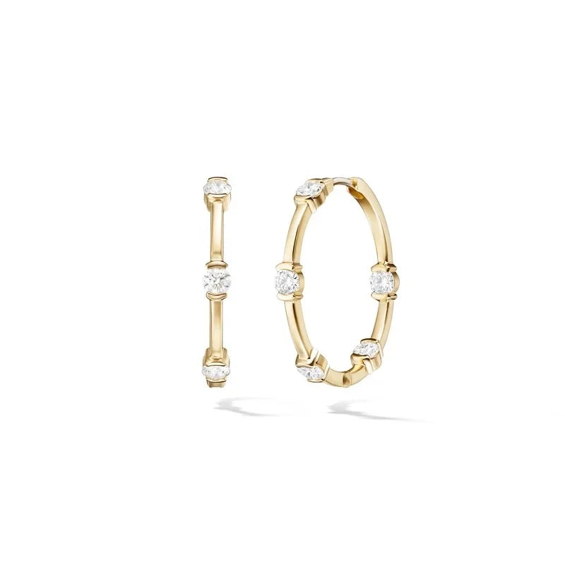 Pave Cubic Zirconia Eternity Hoop Earring 925 Sterling Silver
