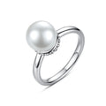 LUOTEEMI Simple Style Glass Round White Pearl Rings for Women Rhodium Plated Wholesale Finger Ring