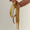Waterproof Non Tarnish Fashion Jewelry French Geometric Stainless Steel 18K Gold Plated Thick Wide Stacking Wave Bracelet
