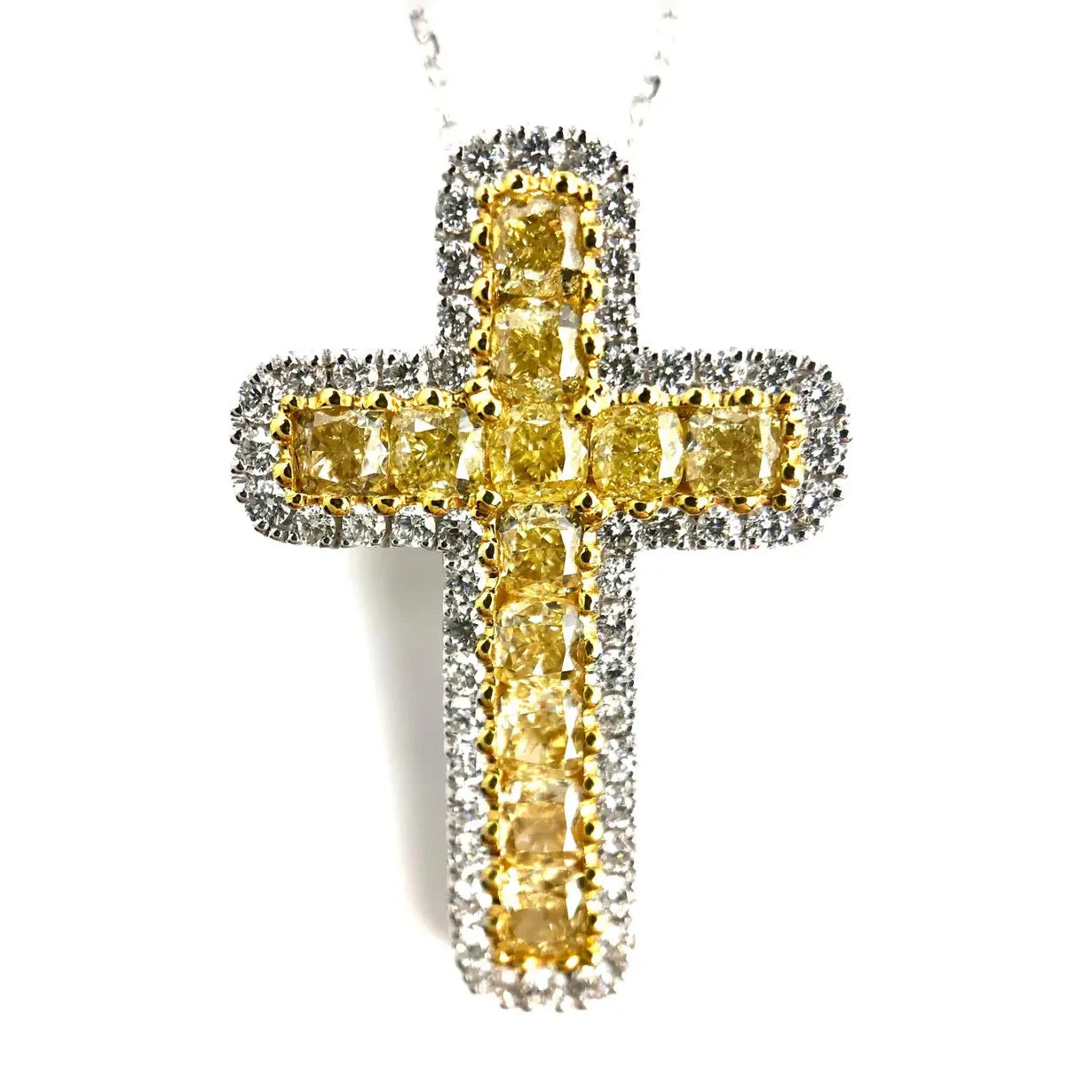 Huitan Delicate Pendent Necklace Royal Yellow White Zircon Full Filled Necklaces Cross Silver Necklace Women