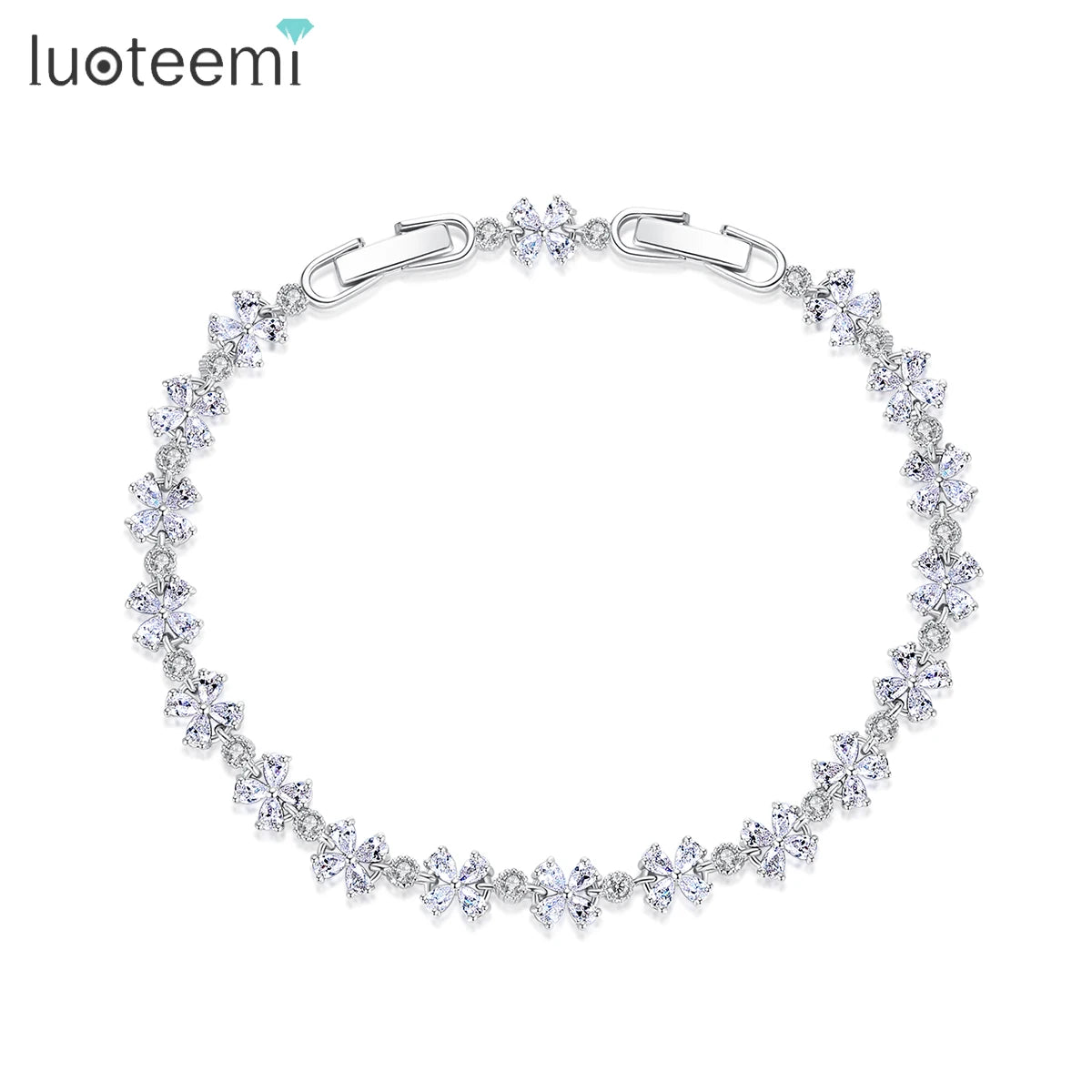 LUOTEEMI Female Flower Bracelet AAA Cubic Zirconia Cute Flower Tennis Bracelets Accessories