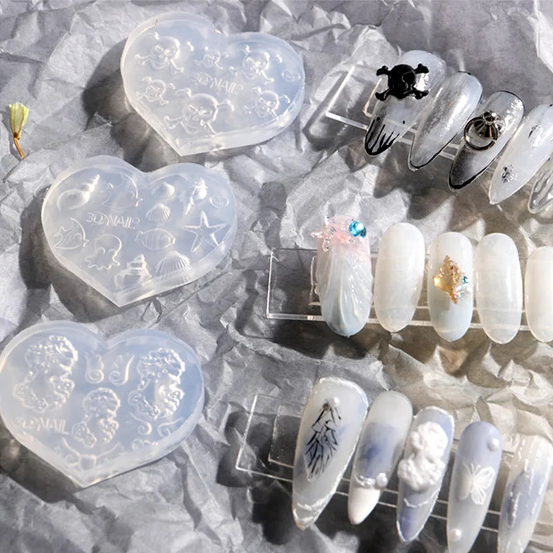 TSZS 2024 New Design Small Heart Flower Butterfly Silicone Nail Art Mold Salon Tool