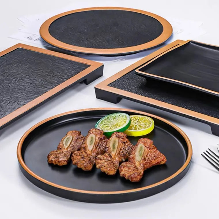Korean Style BBQ Plate Melamine Pasta Plates for Restaurants Good Sale Flat Plates