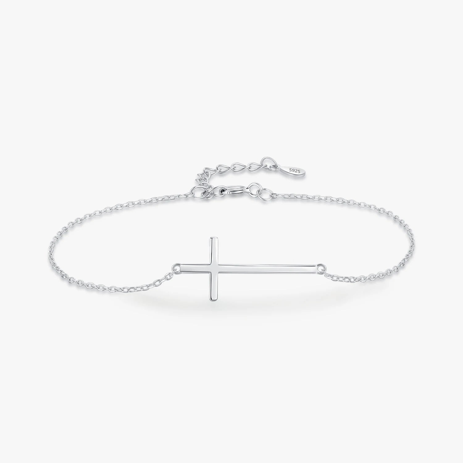 Link Chain for Women Girls Fine Jewelry Accessories 925 Sterling Silver Classic Simple Cross Faith Adjustable Bracelets