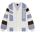 Custom Logo Designer Letter Varsity Knit Cardigan Sweater Men Jacquard Wool Knitwear Men Varsity Sweater Letterman Cardigan