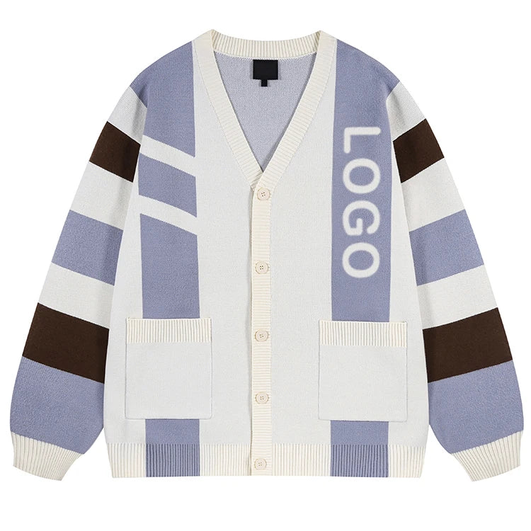 Custom Logo Designer Letter Varsity Knit Cardigan Sweater Men Jacquard Wool Knitwear Men Varsity Sweater Letterman Cardigan