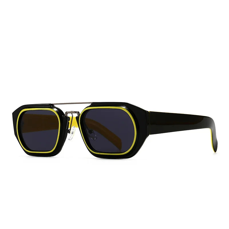 Punk Style Unisex Sunglasses Double-Beam Metal Square Frame Fashion Street Style Modern Retro Trendy Sunglasses 2025