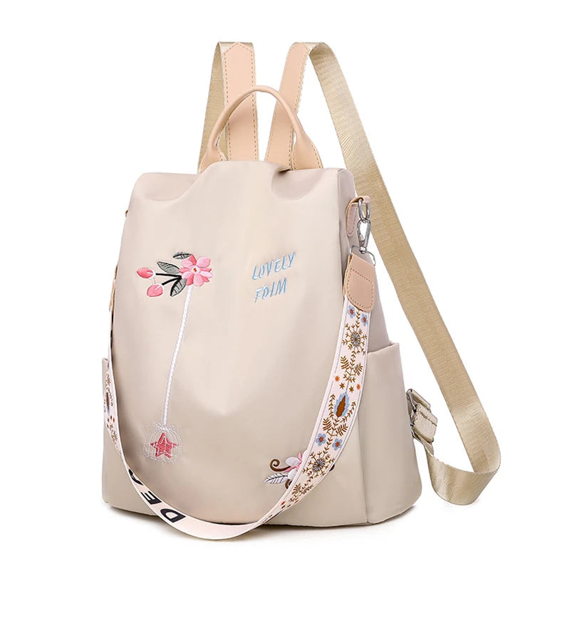 Embroidered Logo Waterproof Anti-theft Women's Oxford Backpack with Zipper Closure for College Girls