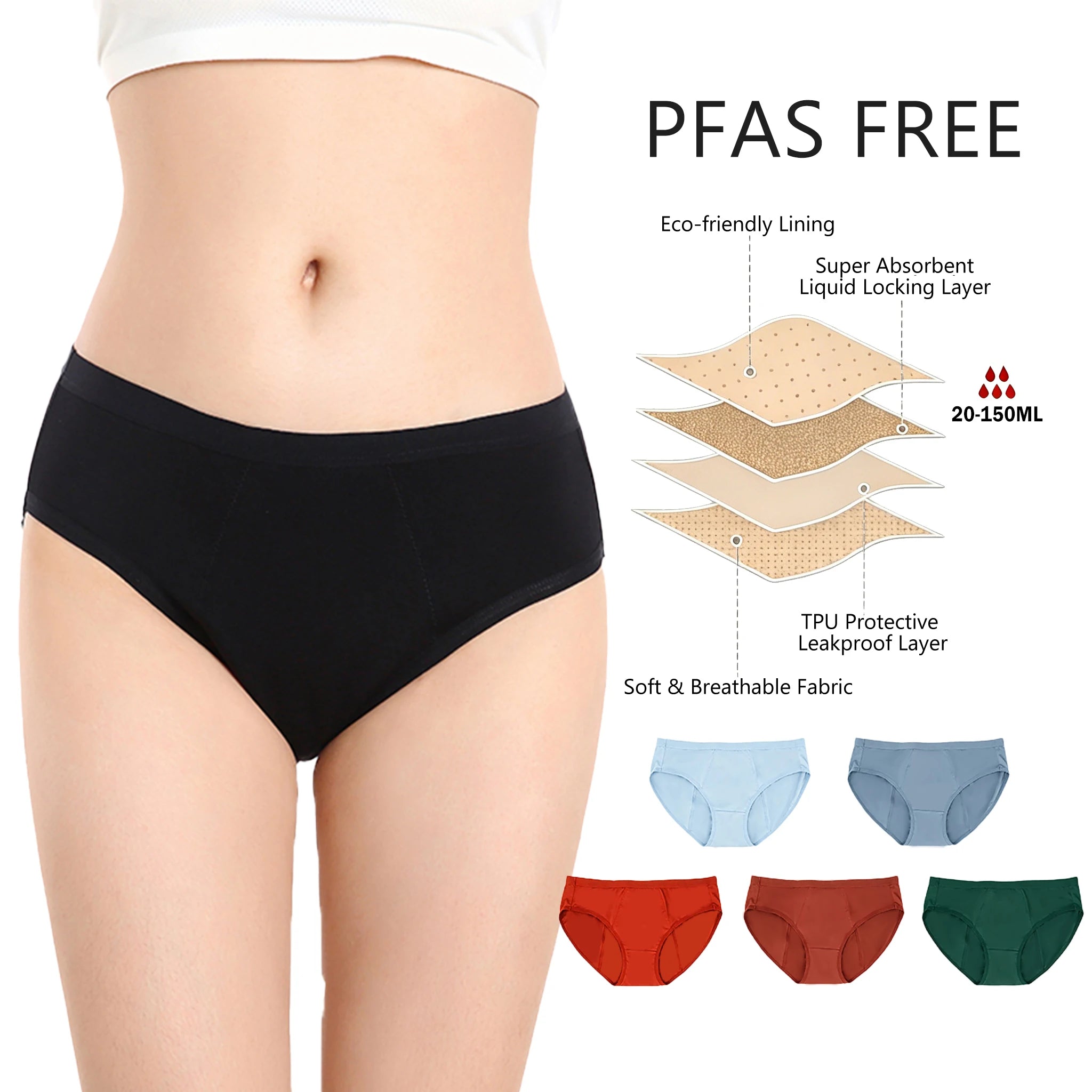 Shanhao Organic Cotton Leakproof Panties Hipster Briefs Heavy Flow Absorbency Womens Menstrual Period Panties