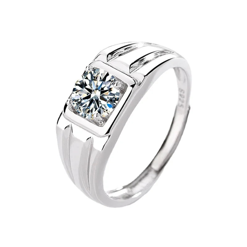 925 Sterling Silver Open Gemstone Rings Zircon for Men and Women Platinum Plated Simple Gemstone Wedding Ring Jewelry