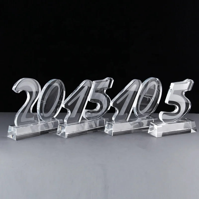 Arabic Numerals Shape Design 5/10/15/20 Years Anniversary Crystal Award Plate Mementos Trophies Gift