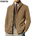 PASUXI 2026 Autumn and Winter New Sweater Mens Solid Color Long Sleeved Knitted Cardigan Coat Sweater
