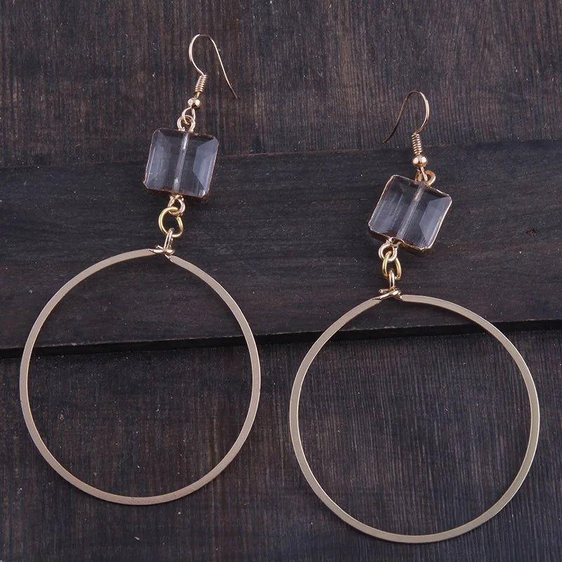 New Women Metal Square Crystal Multiple Circle Drop Hoop Dangling Earring Copper Jessica Circle Earring