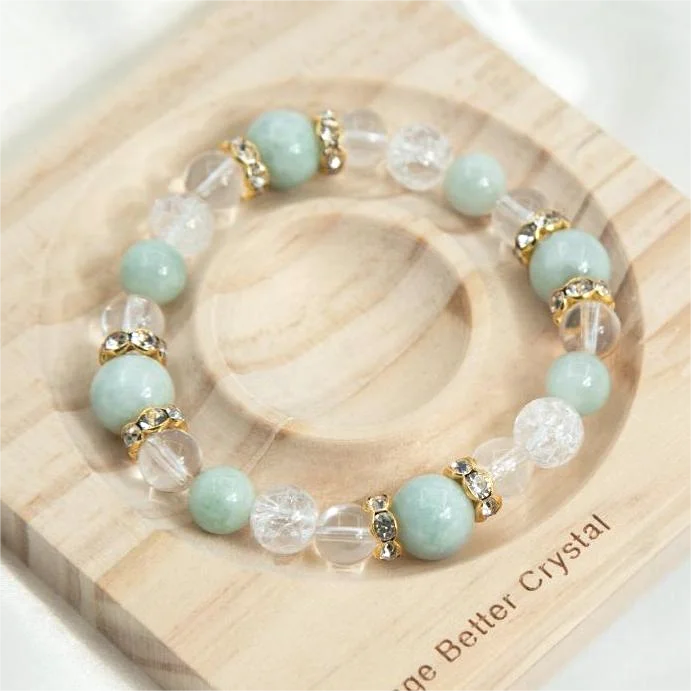 8mm/10mm Natural Stone Beads Burma Jade Clear Quartz Crackle Crystal Rhinestone Spacer Stretch Energy Bracelet Fashion Jewelry