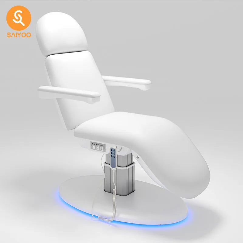 White Electric Adjustable Spa and Facial Treatment Bed with LED Base Lighting