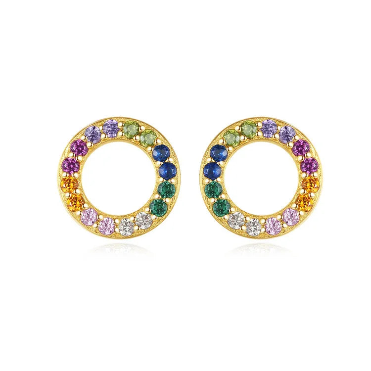 SP Cute 925 Sterling Silver  Rainbow Zircon Sterling Silver 925 Silver Stud Earrings