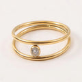 Ins Style Women Minimalist Dainty Fashion Jewelry 18k Gold Plated Stainless Steel Thin Double Layers Cubic Zircon Ring