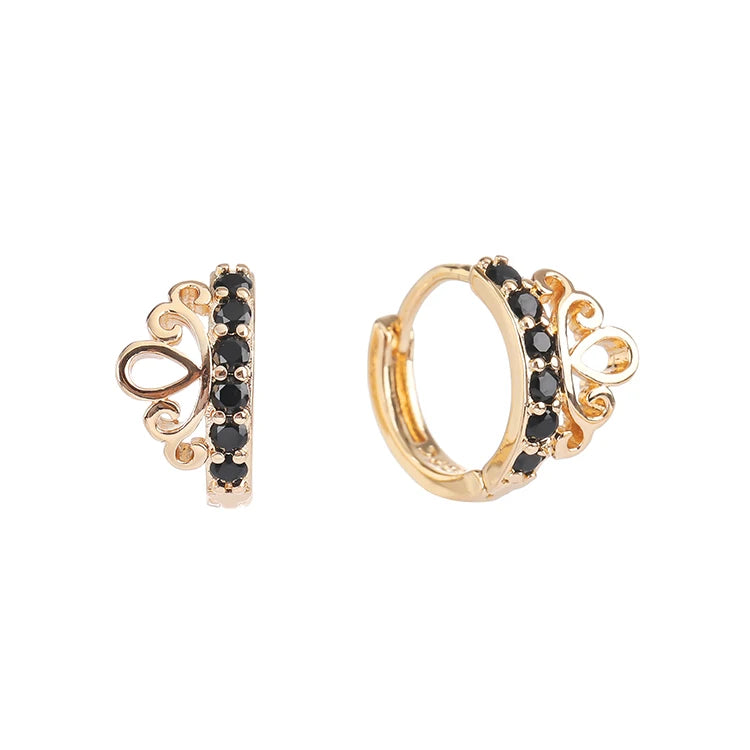 Hd Joyas 2023 Trend Women Crown Zircon Huggies Earings Women Free Shipping Pave 18K Gold Plated Brass