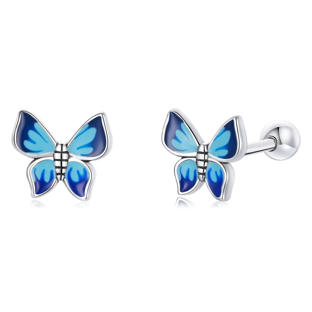 925 Sterling Silver Blue Enamel Piercing Earrings Elegant Butterfly Stud Earrings for Women Fine Jewelry Gift SCE1285