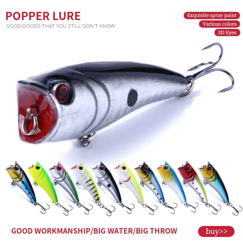 Wholesale Popper Fishing Lure 6CM-7G-8# with Hard Treble Hook
