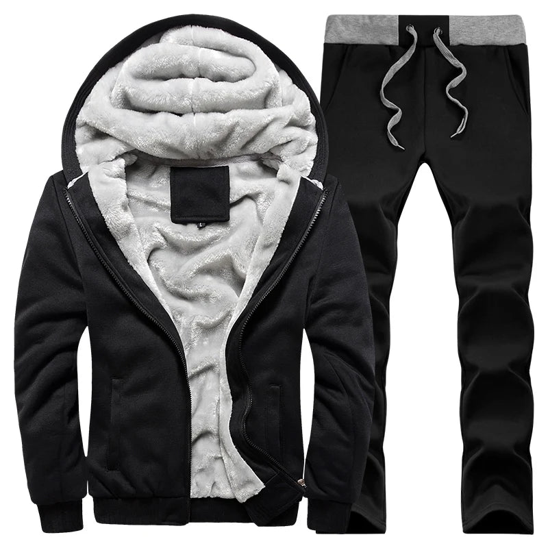 Custom Men's Plain Sweat Suits Men's Suits With Fur Lined With Zipper Tracksuit for Men Fleece