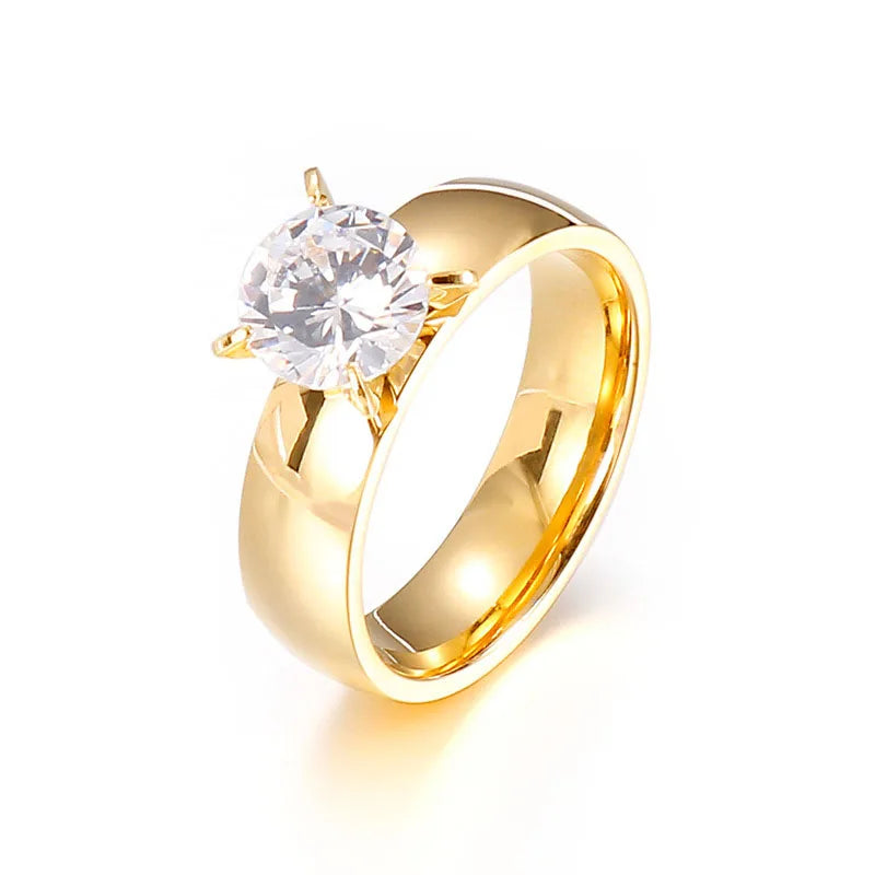 Valentine's Day Gift Stainless Steel Couple Rings Romantic Exquisite Four Claw Zircon Wedding Rings for Couple