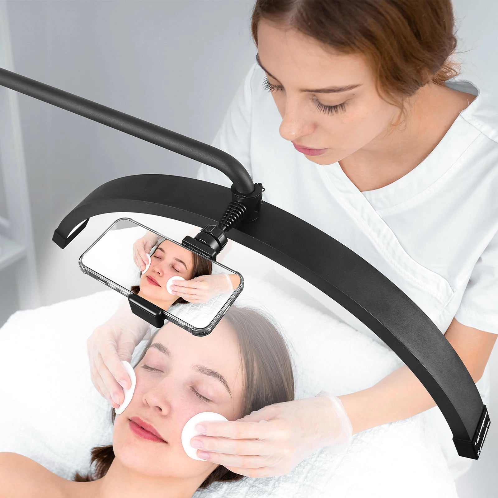 Fosoto 25inch Led Cosmetics Half Moon Lash Light Arc Ring Lamp With Phone Clips Photography Lighting for Beauty Salon Floor Lamp