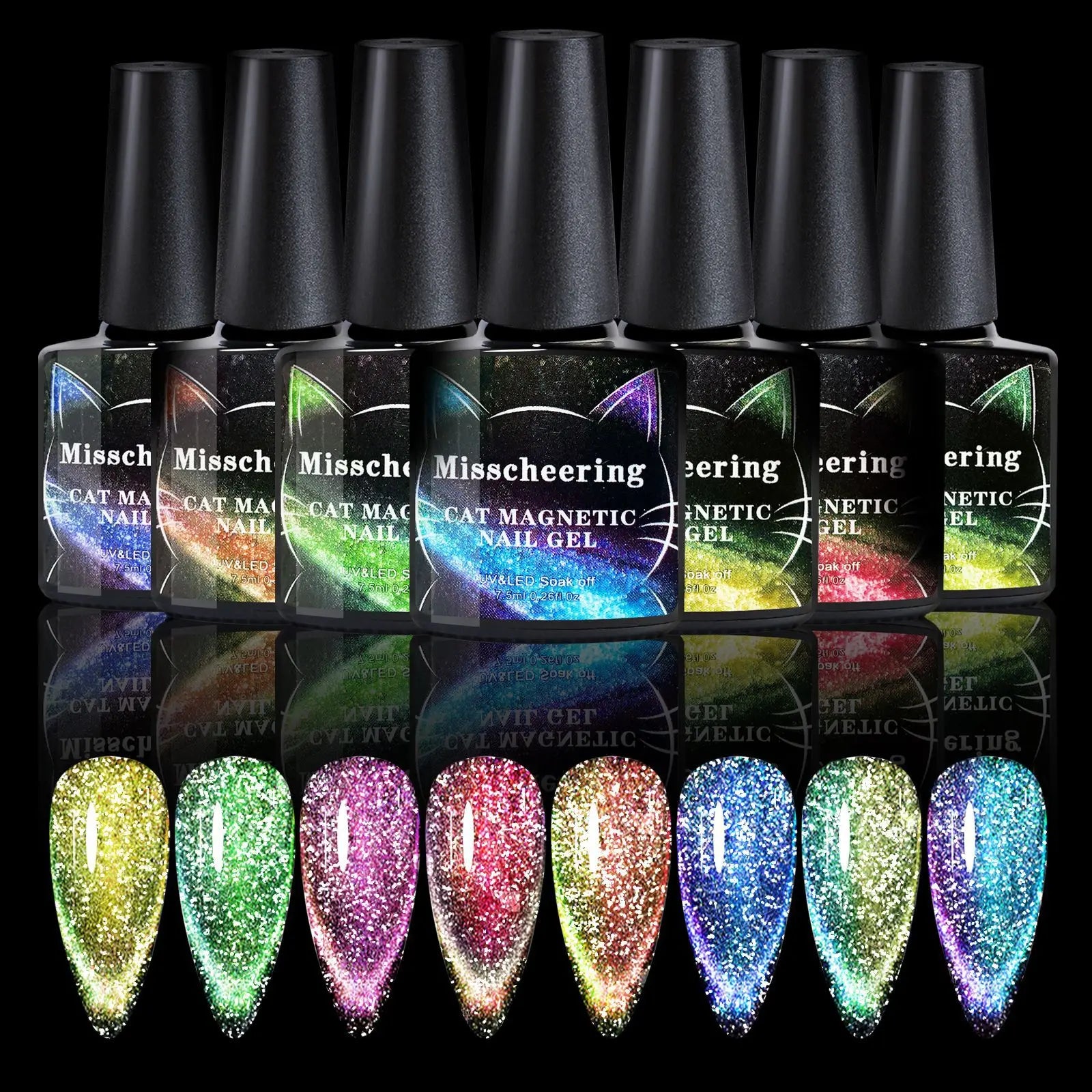 Private Label 7.5ml Sparkling Sequins Soak Off UV LED Flash Glitter  Reflective Glitter UV Cat Eye Gel Nail Polish